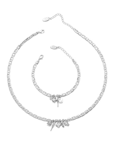 Necklace  34cm+5cm Brass Hip Hop Geometric  Bracelet and Necklace Set