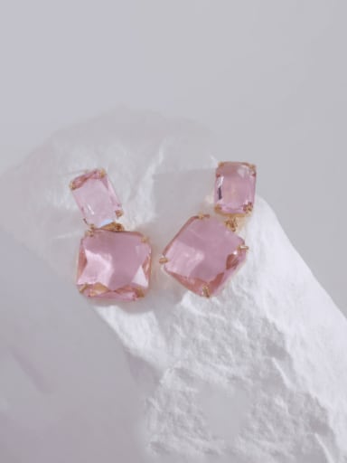 14k+pink Brass Glass Stone Geometric Minimalist Drop Earring