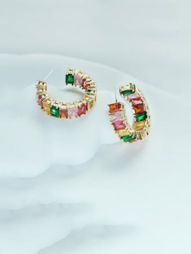 colour Brass Cubic Zirconia Geometric Luxury Cluster Earring