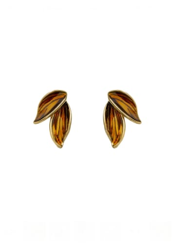 Brass Enamel Tree Leaf Trend Stud Earring