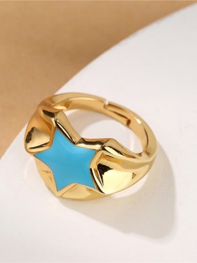11014 Brass Enamel Five-Pointed Star Minimalist Band Ring