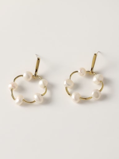 Brass Freshwater Pearl Geometric Minimalist Drop Trend Korean Fashion Earring
