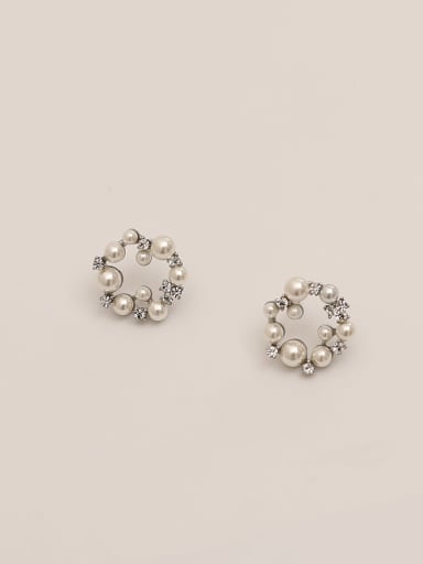 White K Brass Imitation Pearl Geometric Vintage Stud Trend Korean Fashion Earring
