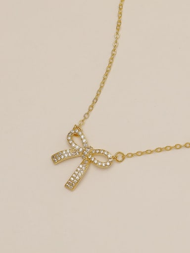 Brass Cubic Zirconia Bowknot Vintage Trend Korean Fashion Necklace