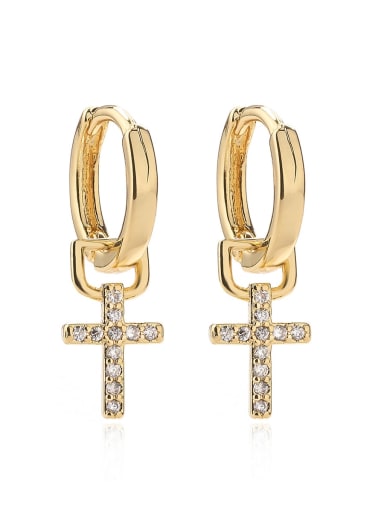 44568 Brass Cubic Zirconia Cross Vintage Huggie Earring