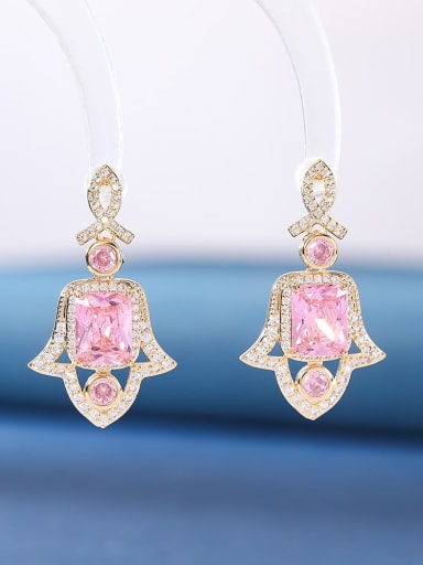 Pink Brass Cubic Zirconia Multi Color Geometric Luxury Cluster Earring