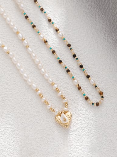 custom Brass Imitation Pearl Heart Bohemia Beaded Necklace