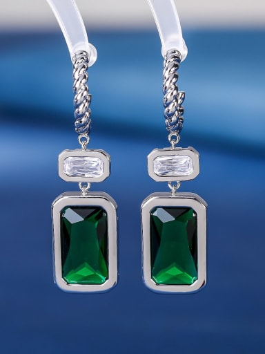 green Brass Cubic Zirconia Geometric Luxury Hook Earring