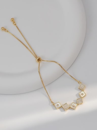 Gold SL61185 Brass Cubic Zirconia Geometric Dainty Adjustable Bracelet