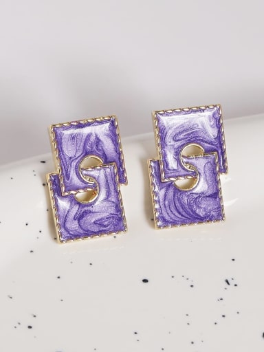 14k Gold [pearlescent light purple] Brass Enamel Geometric Trend Stud Earring