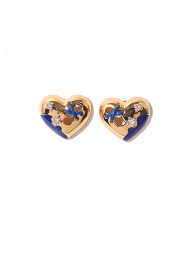 Brass Enamel Heart Vintage Earring