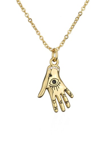 custom Brass Enamel Evil Eye  Vintage Hand Of Gold Pendant Necklace