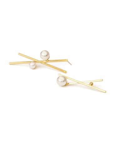 Brass Imitation Pearl Cross Minimalist Stud Earring