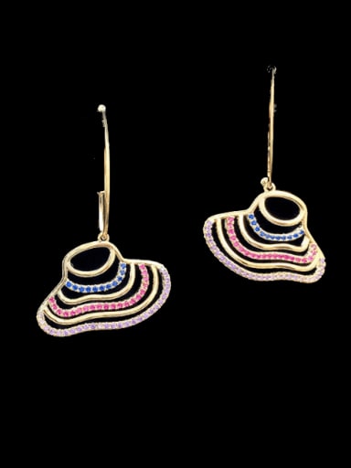 Brass Cubic Zirconia Multi Color Geometric Minimalist Hook Earring