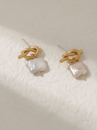 Brass Freshwater Pearl Geometric Vintage Drop Trend Korean Fashion Earring