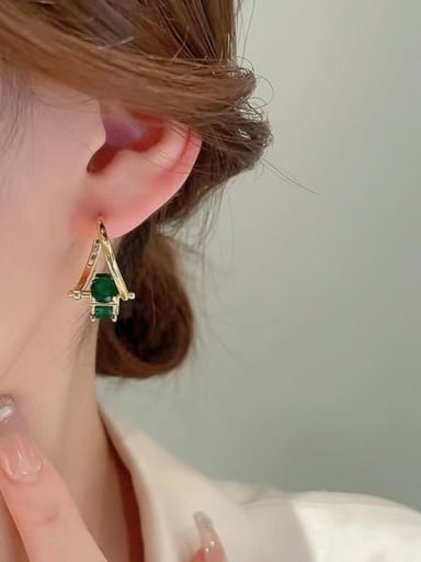 Brass Cubic Zirconia Green Geometric Vintage Stud Earring