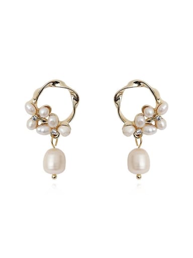 gold Copper Imitation Pearl Geometric Minimalist Stud Trend Korean Fashion Earring