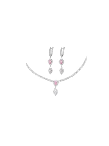 custom Brass Cubic Zirconia Dainty Water Drop Pink Earring and Necklace Set