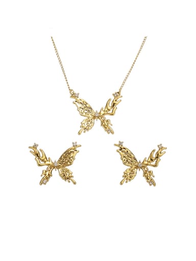 custom Brass Hip Hop Butterfly Earring and Necklace Set