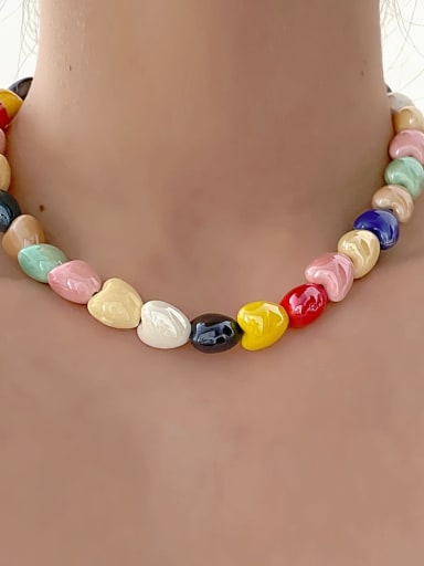 Resin Multi Color Heart Trend Beaded Necklace