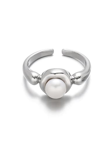 Section 1 Brass Freshwater Pearl Geometric Dainty Band Ring