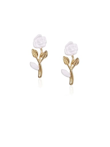 Brass Enamel Rosary Flower Minimalist Stud Earring