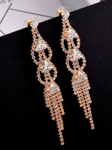 Copper Cubic Zirconia Tassel Ethnic Threader Trend Korean Fashion Earring