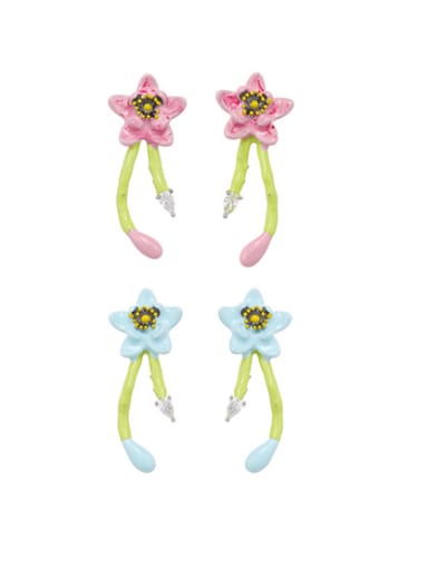 Brass Multi Color Enamel Flower Cute Stud Earring