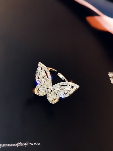 Alloy+ Rhinestone White Butterfly Trend Statement Ring/Free Size Ring