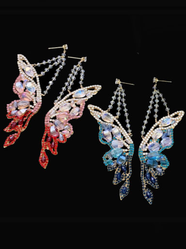 Brass Cubic Zirconia Multi Color Butterfly Statement Cluster Earring