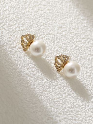 Brass Cubic Zirconia Crown Cute Stud Earring
