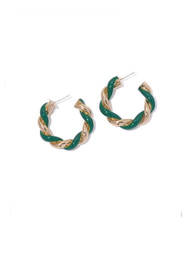 Green oil dripping Earrings Brass Enamel Irregular Minimalist Hoop Earring
