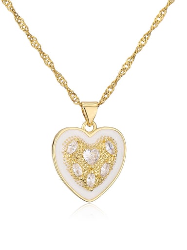 22157 Brass Cubic Zirconia Enamel Heart Hip Hop Necklace