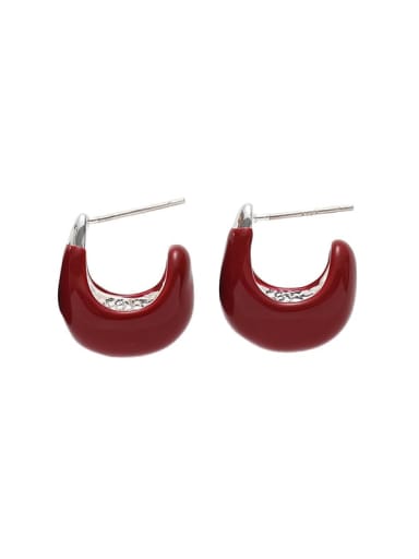 Red earrings Brass Enamel U Shape Minimalist Stud Earring