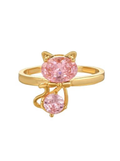 Brass Cubic Zirconia Cute Kitty Band Ring