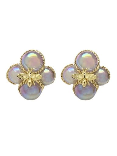Morandi color Zinc Alloy Imitation Pearl Flower Minimalist Stud Earring