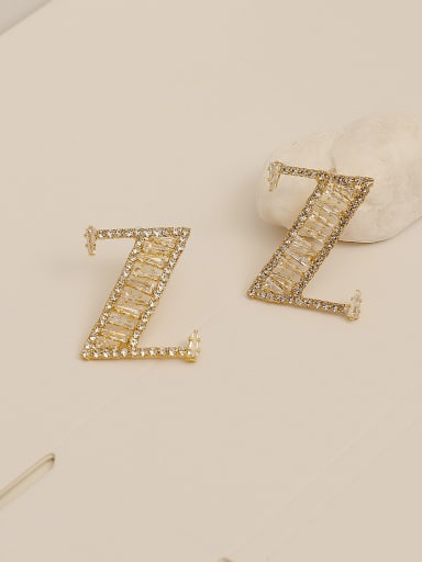 Brass Cubic Zirconia Letter  Z Vintage Stud Trend Korean Fashion Earring