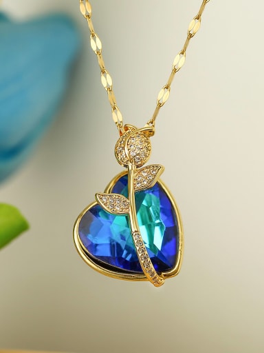 23283 Brass Glass Stone Heart Minimalist Necklace