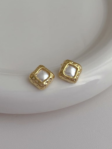 Square wrapped pearl earrings Brass Freshwater Pearl Geometric Minimalist Stud Earring