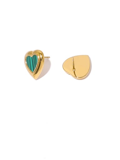 Brass Malchite Heart Minimalist Stud Earring