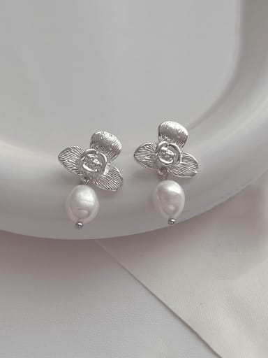 M239 white gold Brass Imitation Pearl Flower Minimalist Drop Earring