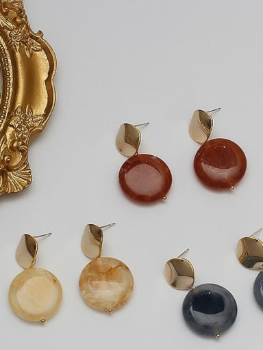 Brass Glass Stone Geometric Vintage Drop Trend Korean Fashion Earring