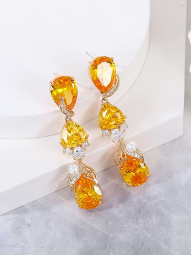 yellow Brass Cubic Zirconia Multi Color Water Drop Luxury Drop Earring