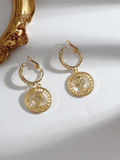 Copper  With Hollow Round Retro Portrait Huggie Trend Korean Fashion Earring