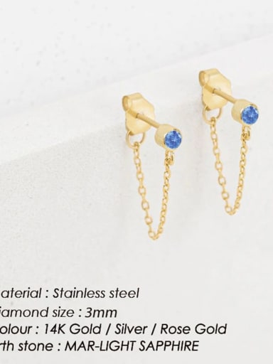 March Light Blue Stainless steel Cubic Zirconia Tassel Dainty Stud Earring