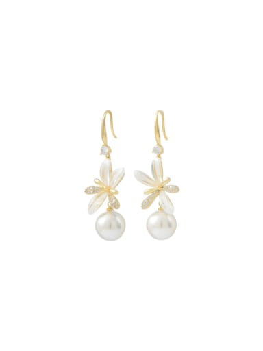 Brass Imitation Pearl Flower Dainty Drop Earring