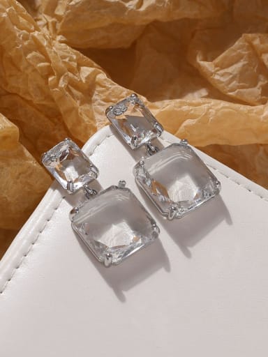 white k Brass Crystal Geometric Luxury Drop Earring