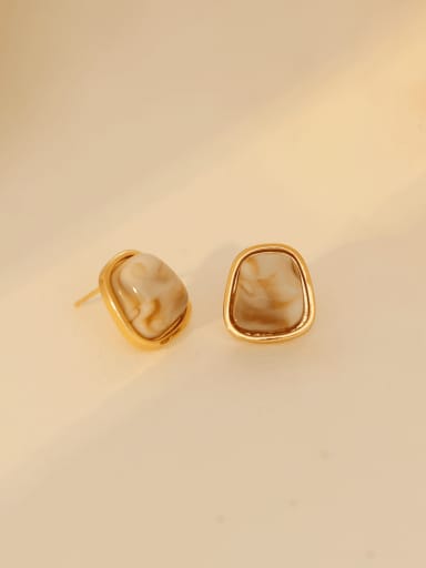 16K Gold +Beige White Brass Resin Geometric Trend Stud Earring