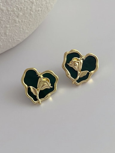 J195 green Brass Enamel Heart Minimalist Stud Earring
