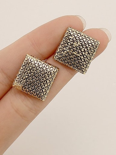 Brass  Vintage diamond pattern metal button   Stud Trend Korean Fashion Earring